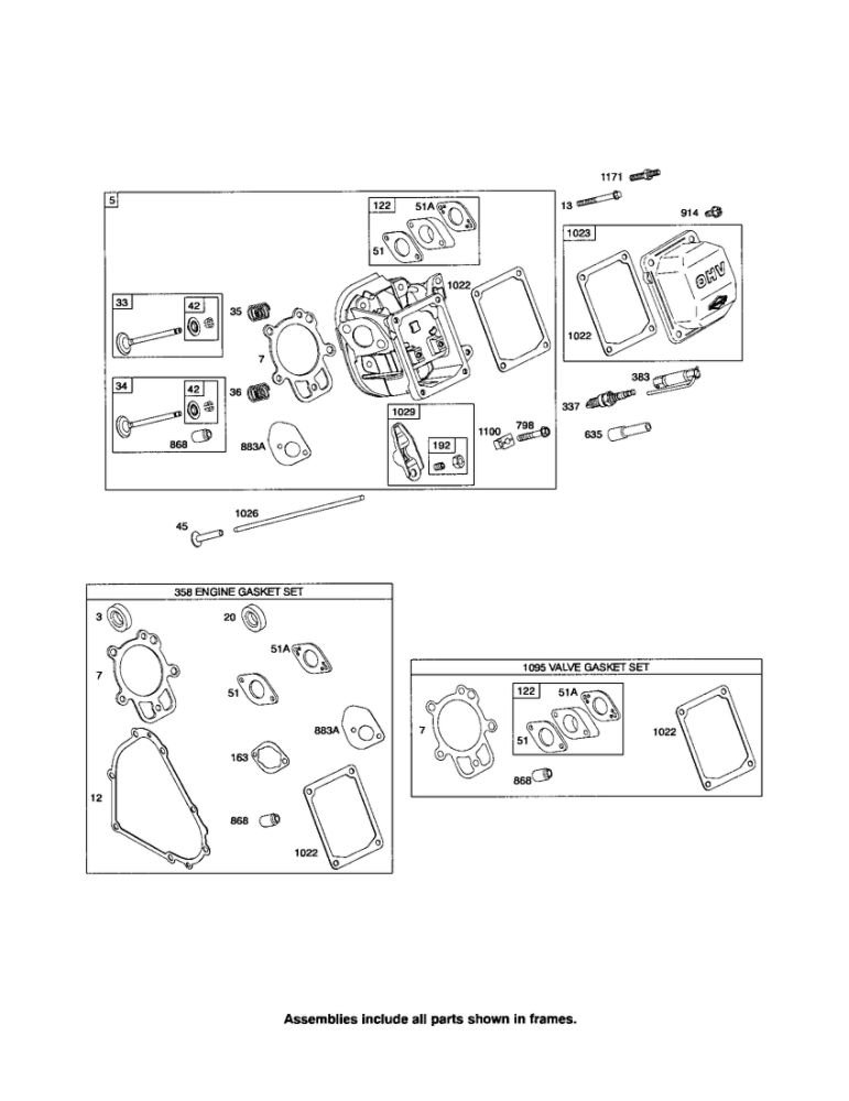 Head-Cylinder/Gasket Sets Diagram and Parts List for 210300 0035-1142 Briggs and Stratton Engine